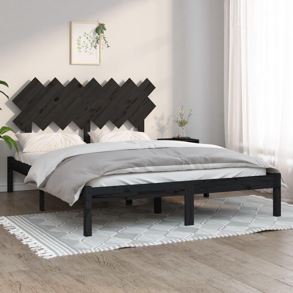Πλαίσιο Κρεβατιού Μαύρο 150 x 200 εκ. Μασίφ Ξύλο King Size