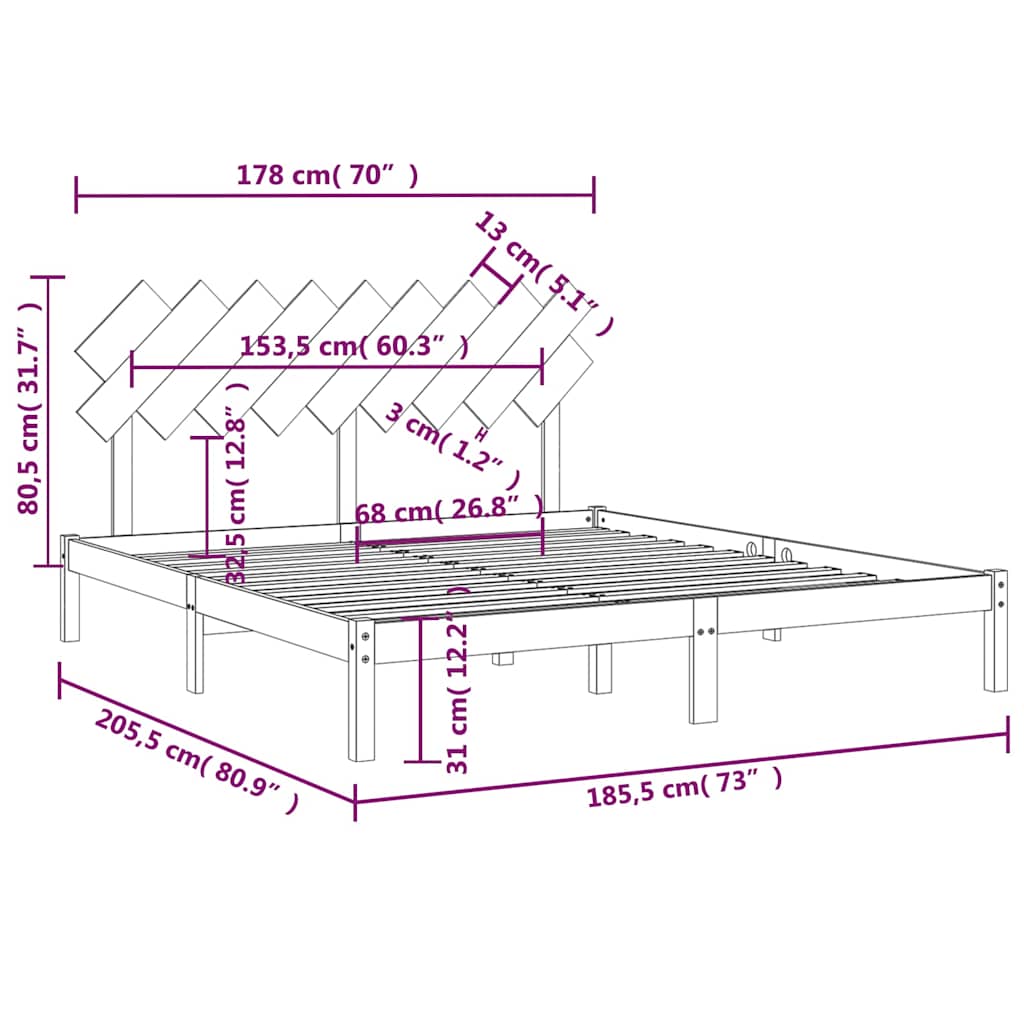 Πλαίσιο Κρεβατιού Μελί 180 x 200 εκ. Μασίφ Ξύλο Super King - Pakobazaar