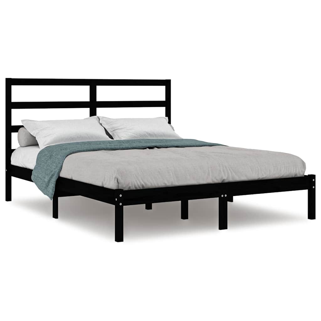 Πλαίσιο Κρεβατιού Μαύρο 150 x 200 εκ. Μασίφ Ξύλο King Size
