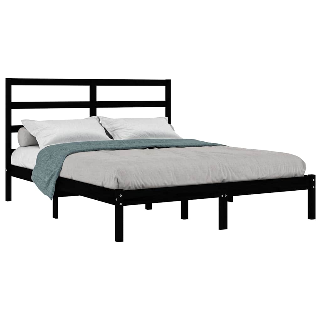 Πλαίσιο Κρεβατιού Μαύρο 150 x 200 εκ. Μασίφ Ξύλο King Size