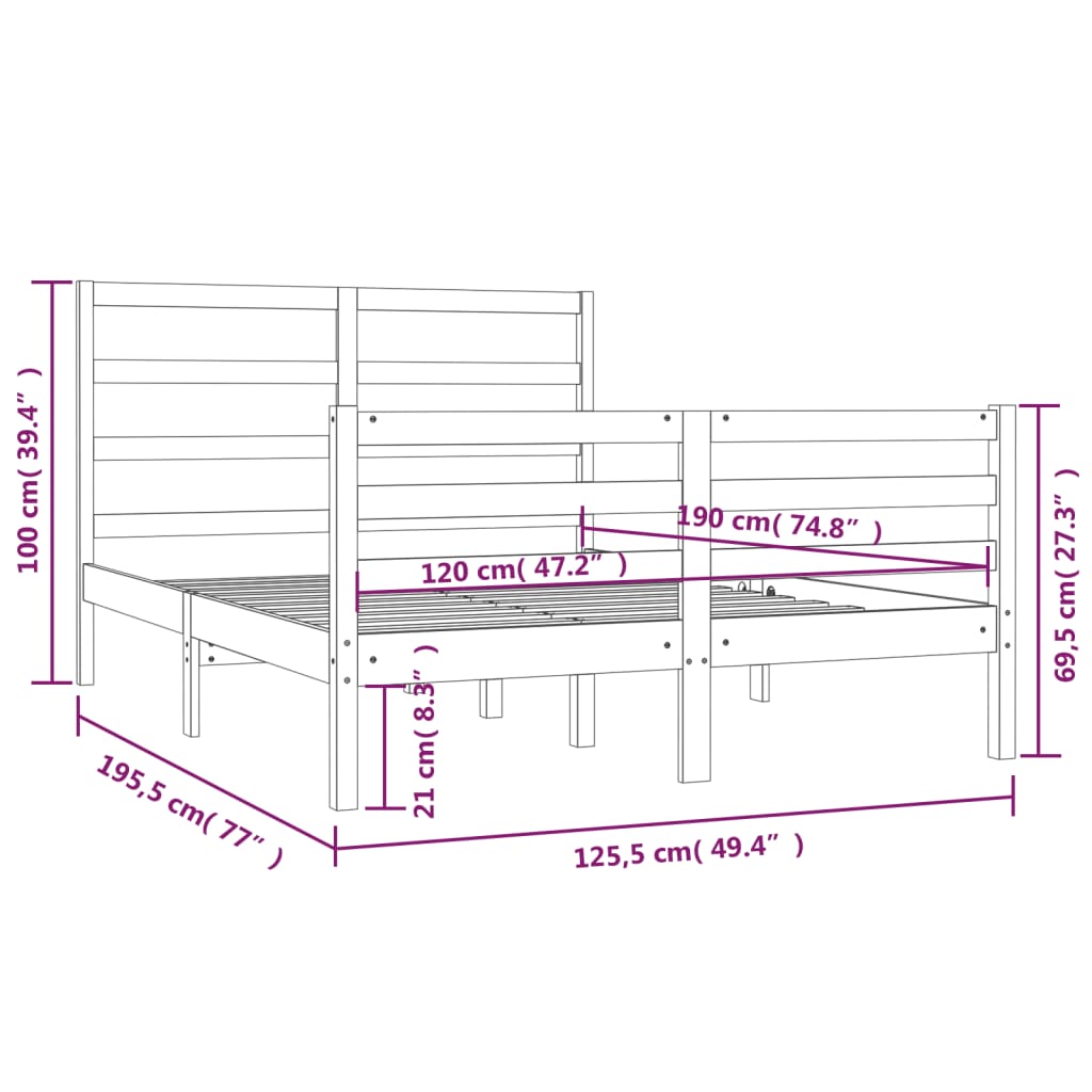 Πλαίσιο Κρεβατιού Γκρι 120 x 190 εκ. Μασίφ Πεύκο Small Double