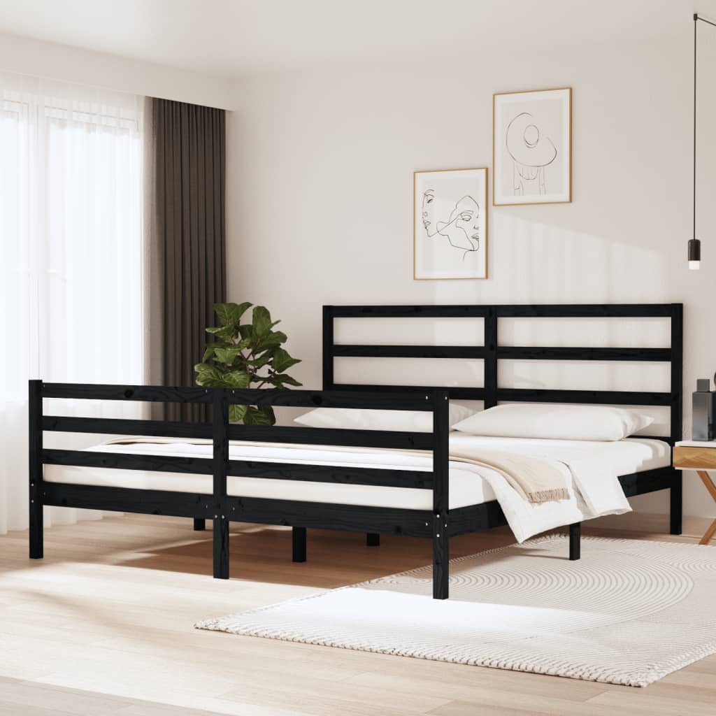 Πλαίσιο Κρεβατιού Μαύρο 180x200 εκ. Μασίφ Πεύκο Super King Size
