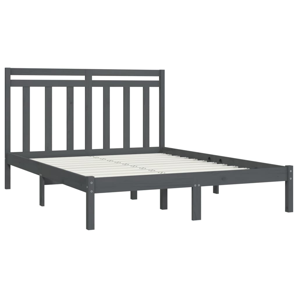 Πλαίσιο Κρεβατιού Γκρι 150 x 200 εκ. Μασίφ Ξύλο King Size