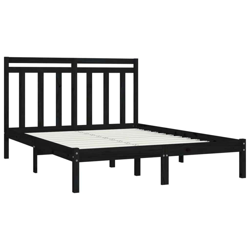 Πλαίσιο Κρεβατιού Μαύρο 150 x 200 εκ. Μασίφ Ξύλο King Size - PAKOBAZAAR