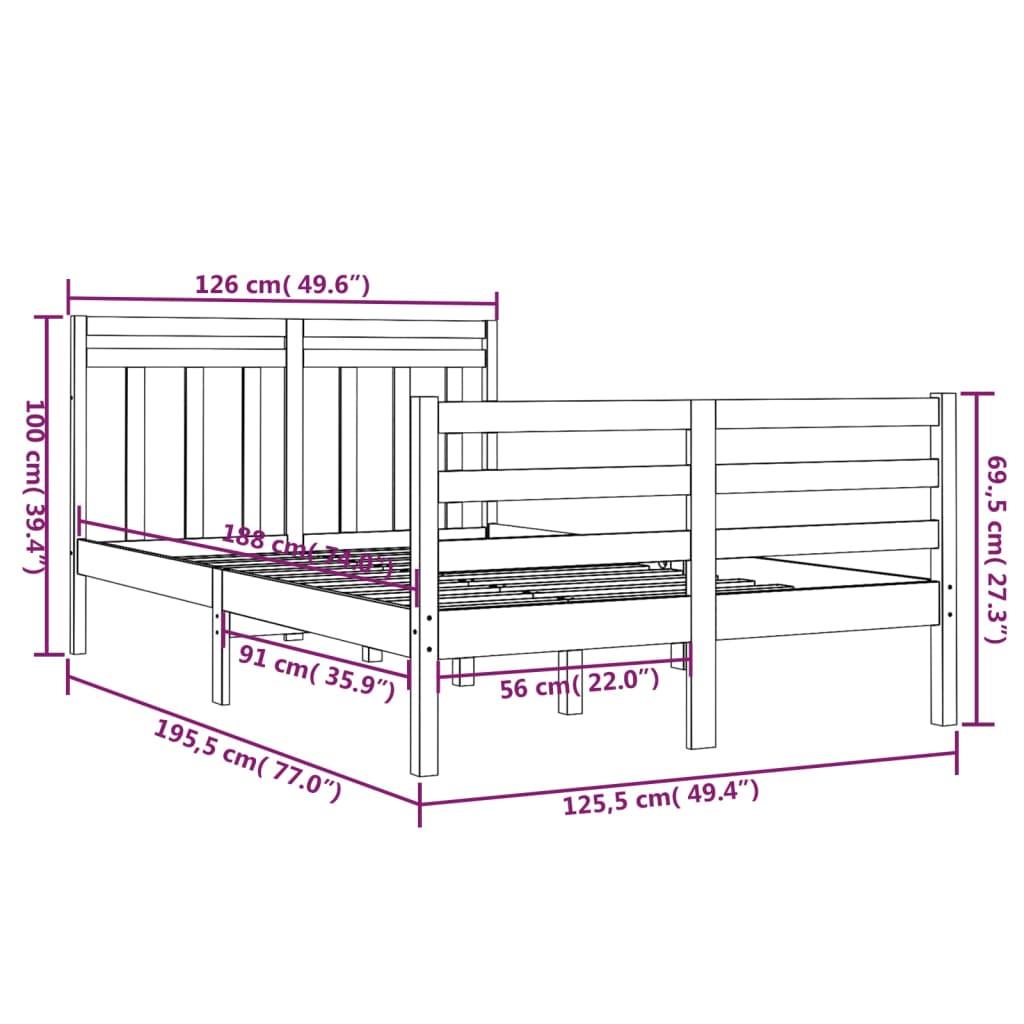 Πλαίσιο Κρεβατιού Μελί 120x190 εκ. Μασίφ Ξύλο Small Double