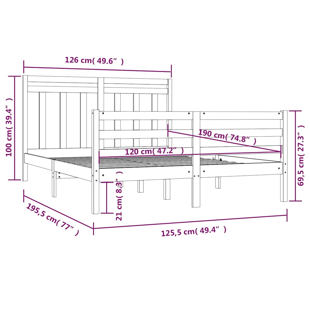 Πλαίσιο Κρεβατιού Μαύρο 120 x 190 εκ. Μασίφ Ξύλο Small Double