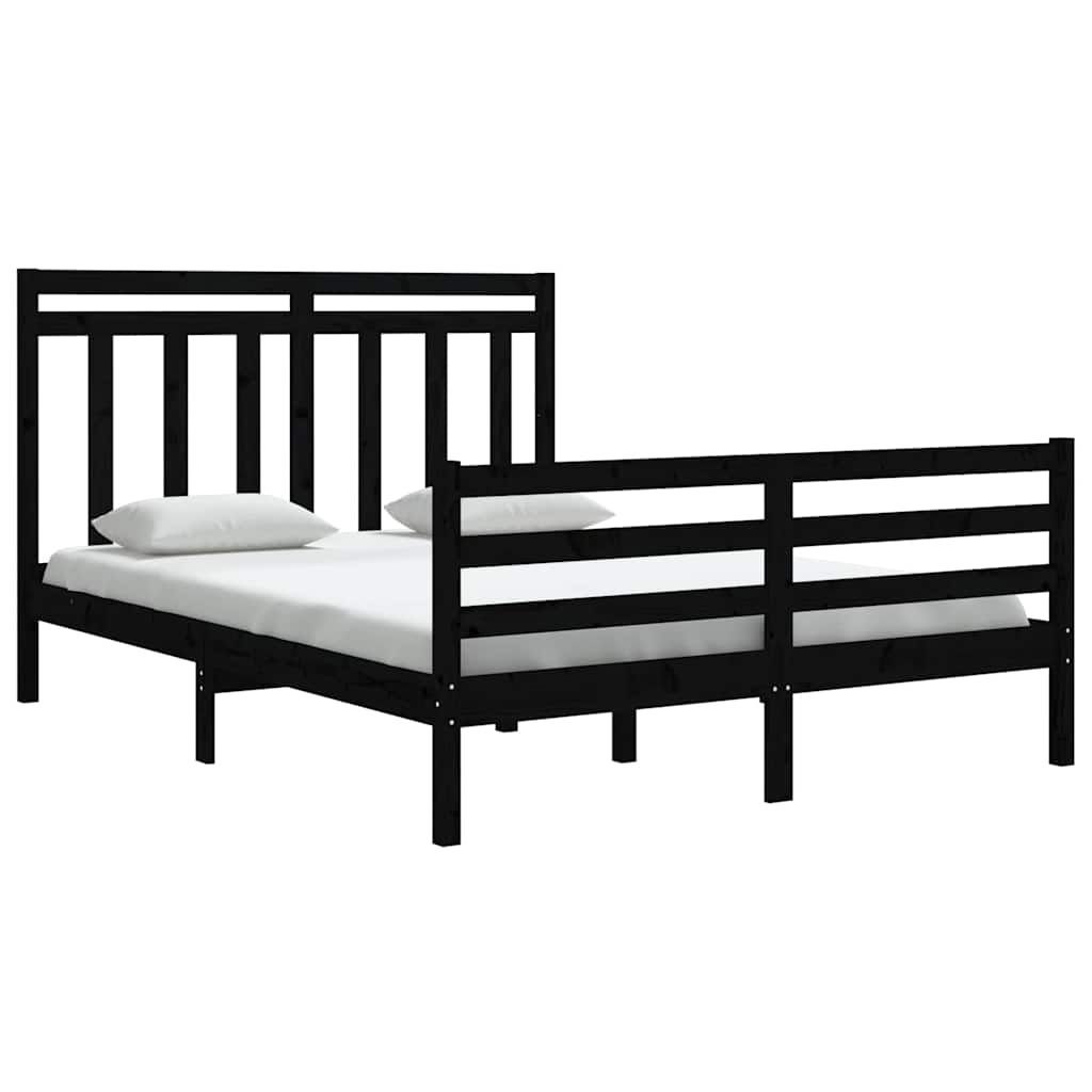 Πλαίσιο Κρεβατιού Μαύρο 150 x 200 εκ. Μασίφ Ξύλο King Size