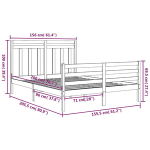 Πλαίσιο Κρεβατιού Μαύρο 150 x 200 εκ. Μασίφ Ξύλο King Size