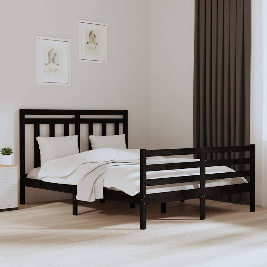 Πλαίσιο Κρεβατιού Μαύρο 150 x 200 εκ. Μασίφ Ξύλο King Size