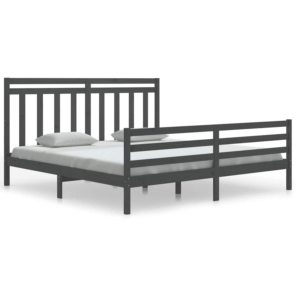 Πλαίσιο Κρεβατιού Γκρι 180 x 200 εκ Ξύλο Πεύκου Super King