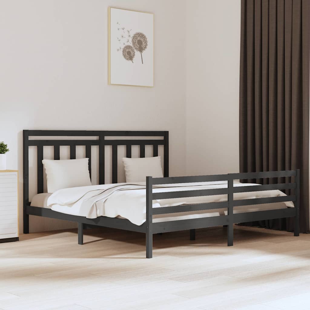 Πλαίσιο Κρεβατιού Γκρι 180 x 200 εκ Ξύλο Πεύκου Super King