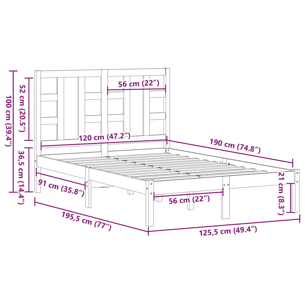 Πλαίσιο Κρεβατιού Μαύρο 120 x 190 εκ. Μασίφ Ξύλο Small Double