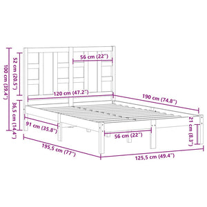 Πλαίσιο Κρεβατιού Μαύρο 120 x 190 εκ. Μασίφ Ξύλο Small Double