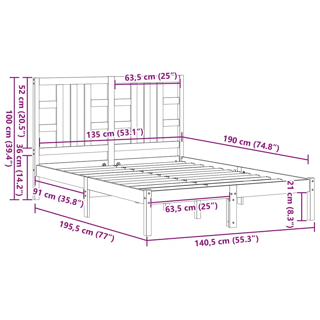 Πλαίσιο Κρεβατιού 135 x 190 εκ. από Μασίφ Ξύλο Double - PAKOBAZAAR