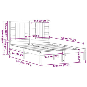Πλαίσιο Κρεβατιού 135 x 190 εκ. από Μασίφ Ξύλο Double - PAKOBAZAAR