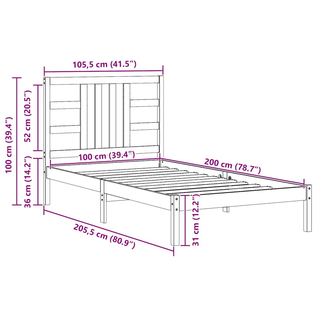 Πλαίσιο Κρεβατιού Λευκό 100 x 200 εκ. από Μασίφ Ξύλο - PAKOBAZAAR