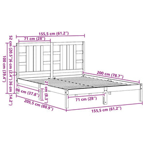Πλαίσιο Κρεβατιού Λευκό 150 x 200 εκ. Μασίφ Ξύλο King Size - PAKOBAZAAR