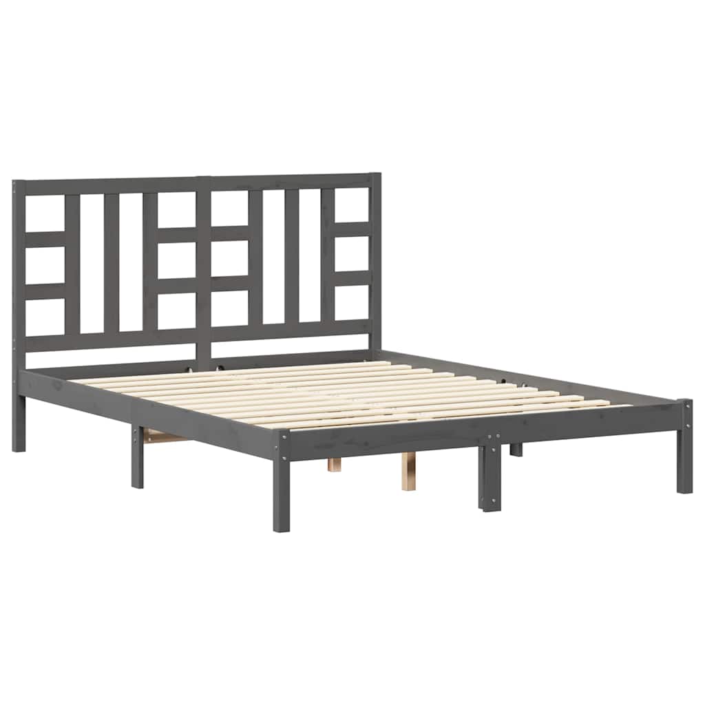 Πλαίσιο Κρεβατιού Γκρι 150 x 200 εκ. Μασίφ Ξύλο King Size