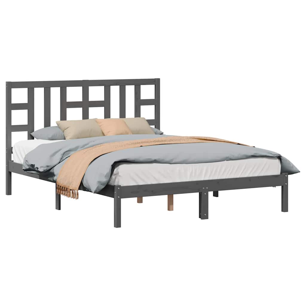 Πλαίσιο Κρεβατιού Γκρι 150 x 200 εκ. Μασίφ Ξύλο King Size