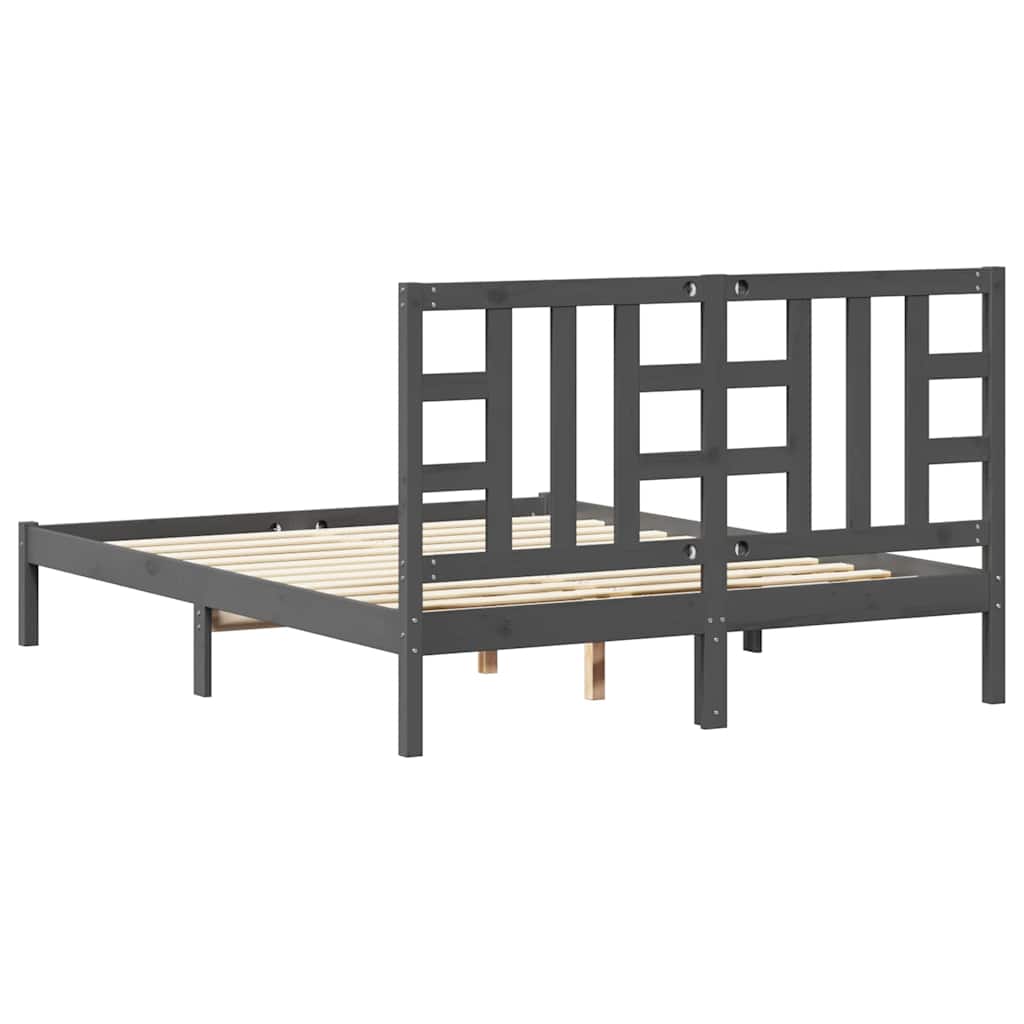 Πλαίσιο Κρεβατιού Γκρι 150 x 200 εκ. Μασίφ Ξύλο King Size