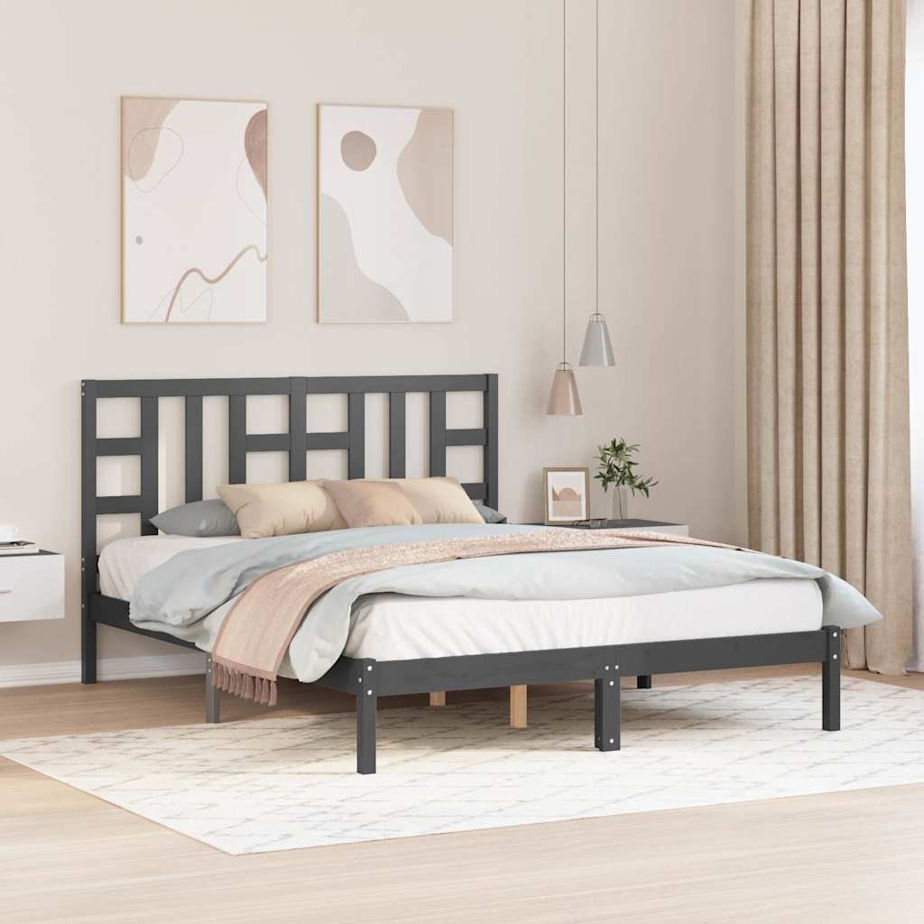 Πλαίσιο Κρεβατιού Γκρι 150 x 200 εκ. Μασίφ Ξύλο King Size