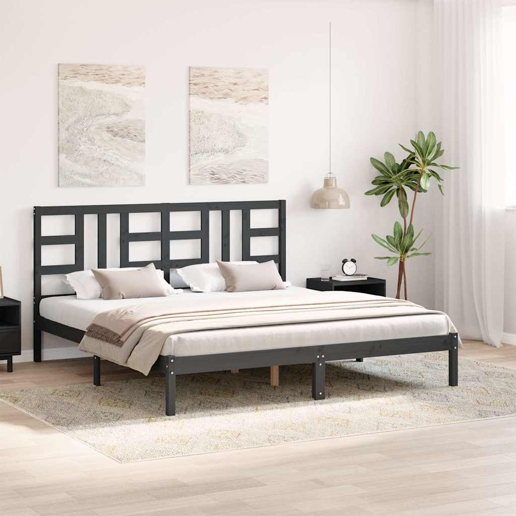 Πλαίσιο Κρεβατιού Γκρι 180 x 200 εκ Ξύλο Πεύκου Super King