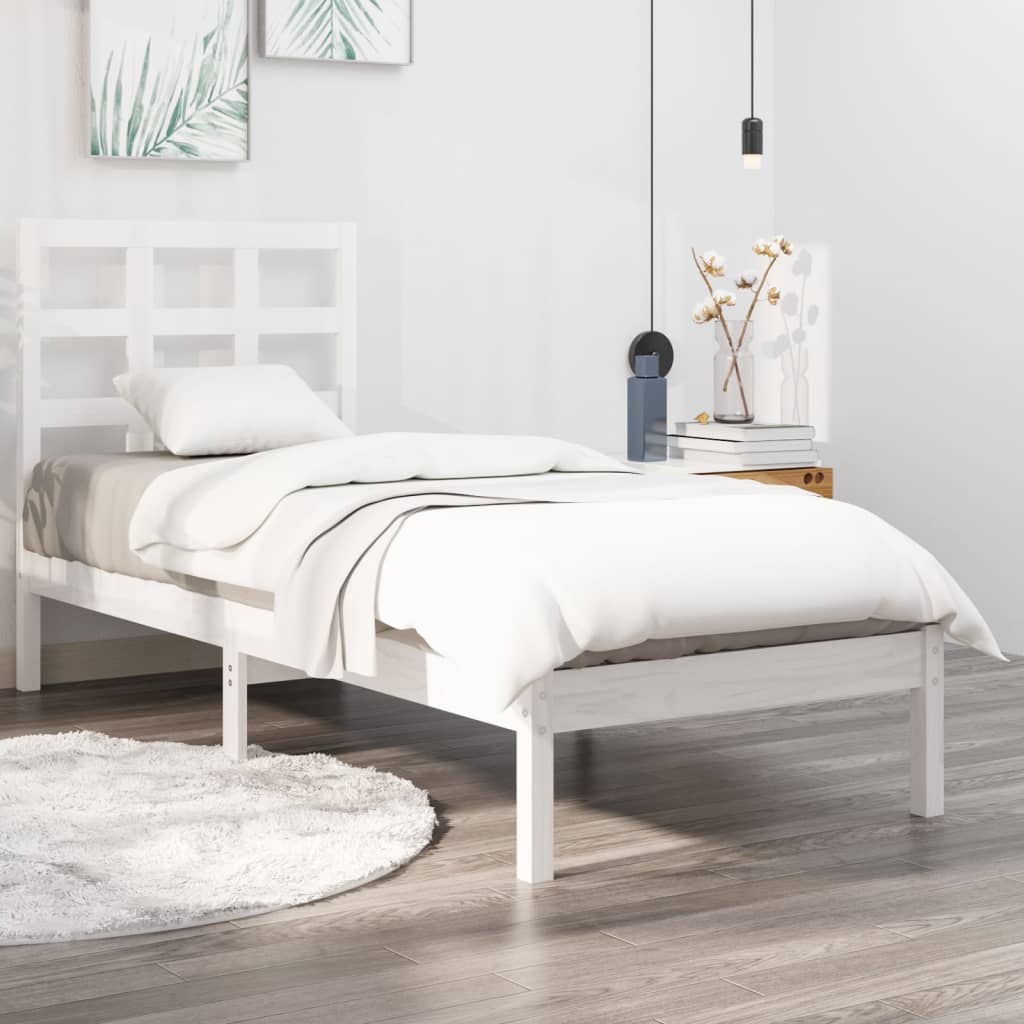 Πλαίσιο Κρεβατιού Λευκό 75x190 εκ. Μασίφ Ξύλο Small Single - PAKOBAZAAR
