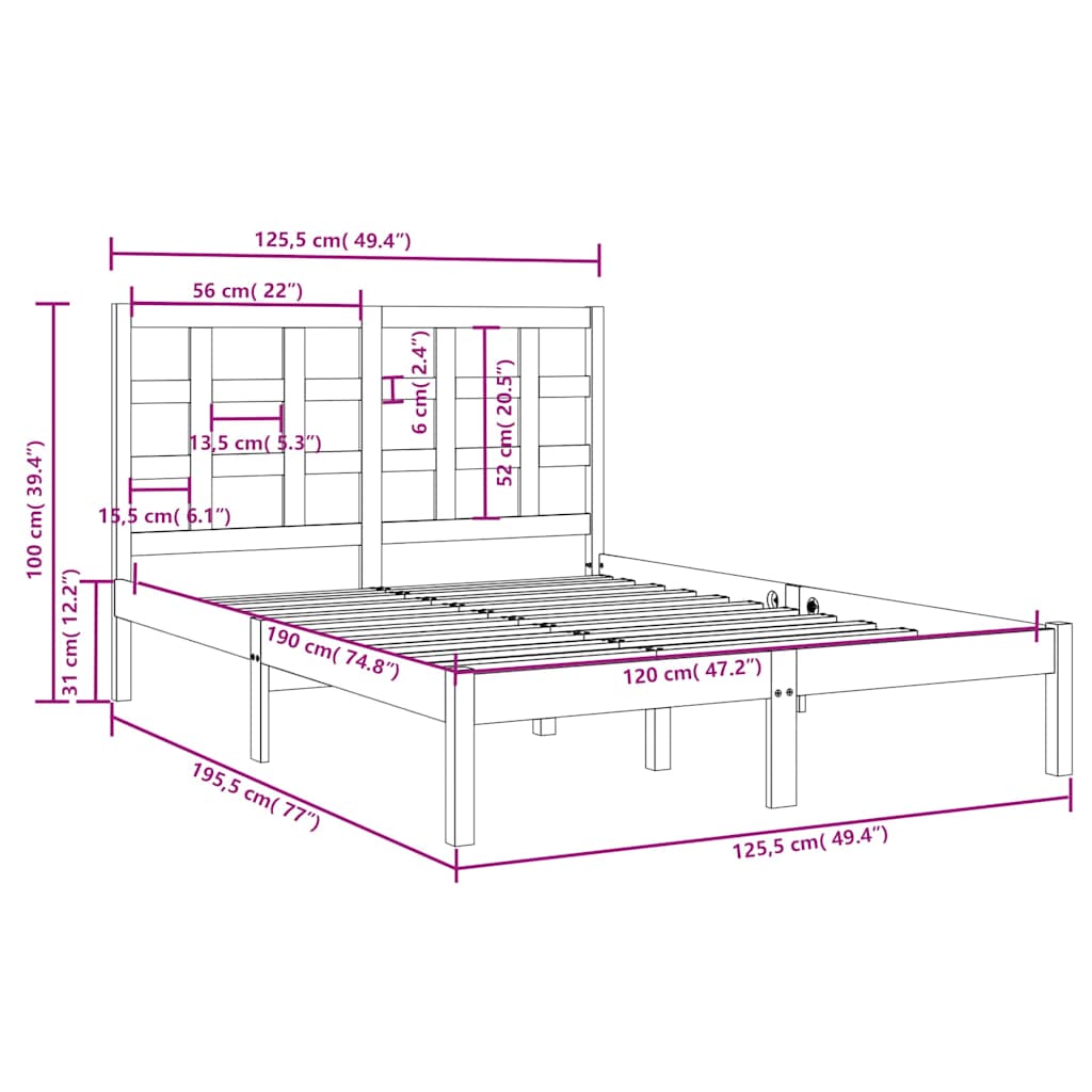 Πλαίσιο Κρεβατιού Γκρι 120x190 εκ. Μασίφ Ξύλο Small Double