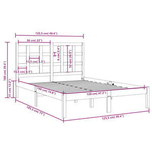 Πλαίσιο Κρεβατιού Γκρι 120x190 εκ. Μασίφ Ξύλο Small Double