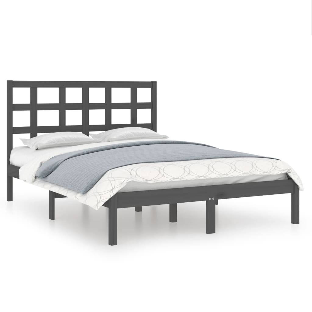 Πλαίσιο Κρεβατιού Γκρι 150 x 200 εκ. Μασίφ Ξύλο King Size
