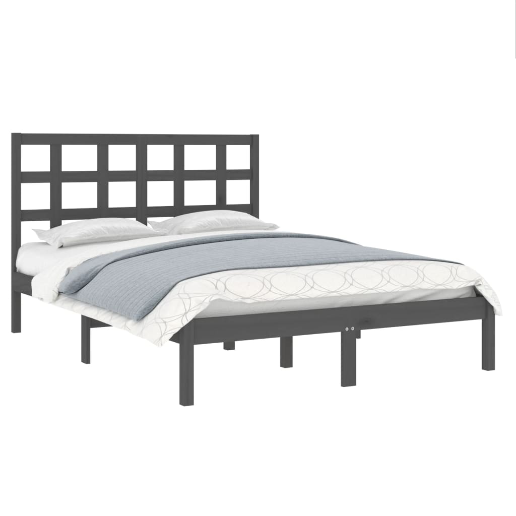 Πλαίσιο Κρεβατιού Γκρι 150 x 200 εκ. Μασίφ Ξύλο King Size