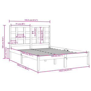 Πλαίσιο Κρεβατιού Γκρι 150 x 200 εκ. Μασίφ Ξύλο King Size