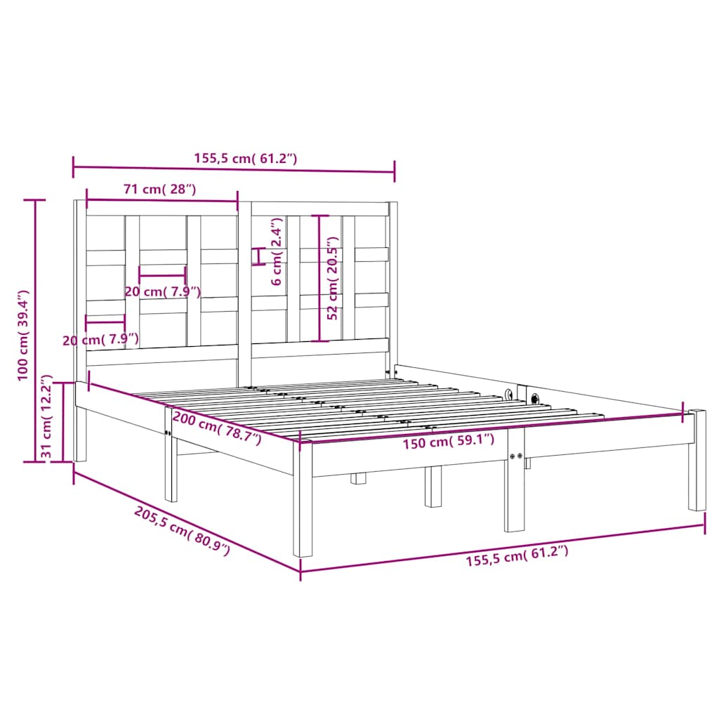 Πλαίσιο Κρεβατιού Μελί 150 x 200 εκ. Μασίφ Ξύλο King Size