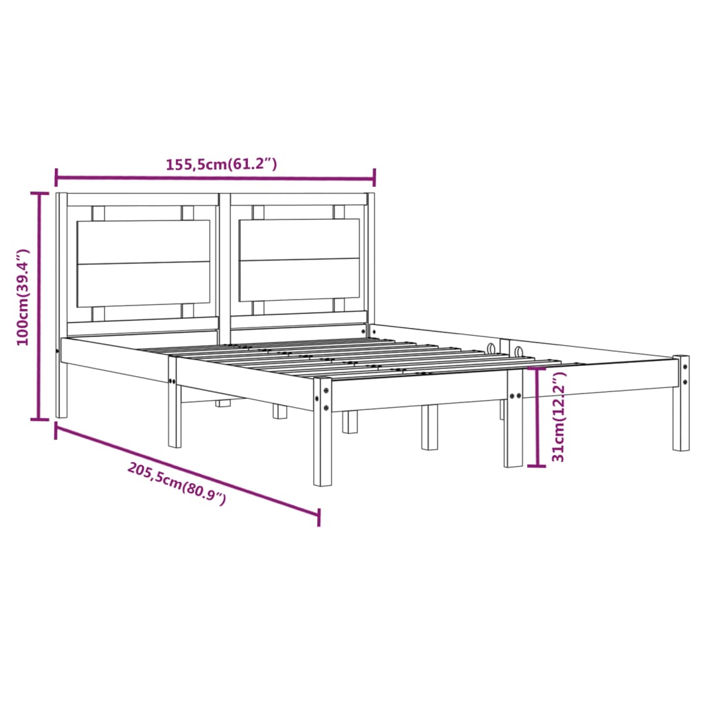 Πλαίσιο Κρεβατιού Μελί 150 x 200 εκ. Μασίφ Ξύλο King Size