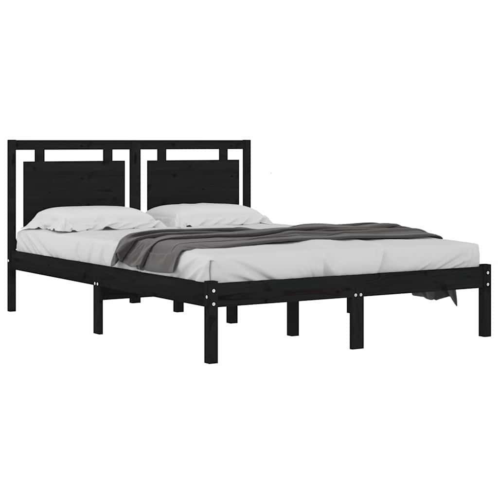 Πλαίσιο Κρεβατιού Μαύρο 150 x 200 εκ. Μασίφ Ξύλο King Size