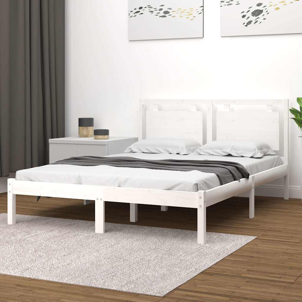 Πλαίσιο Κρεβατιού Λευκό 180 x 200 εκ. Μασίφ Ξύλο Super King