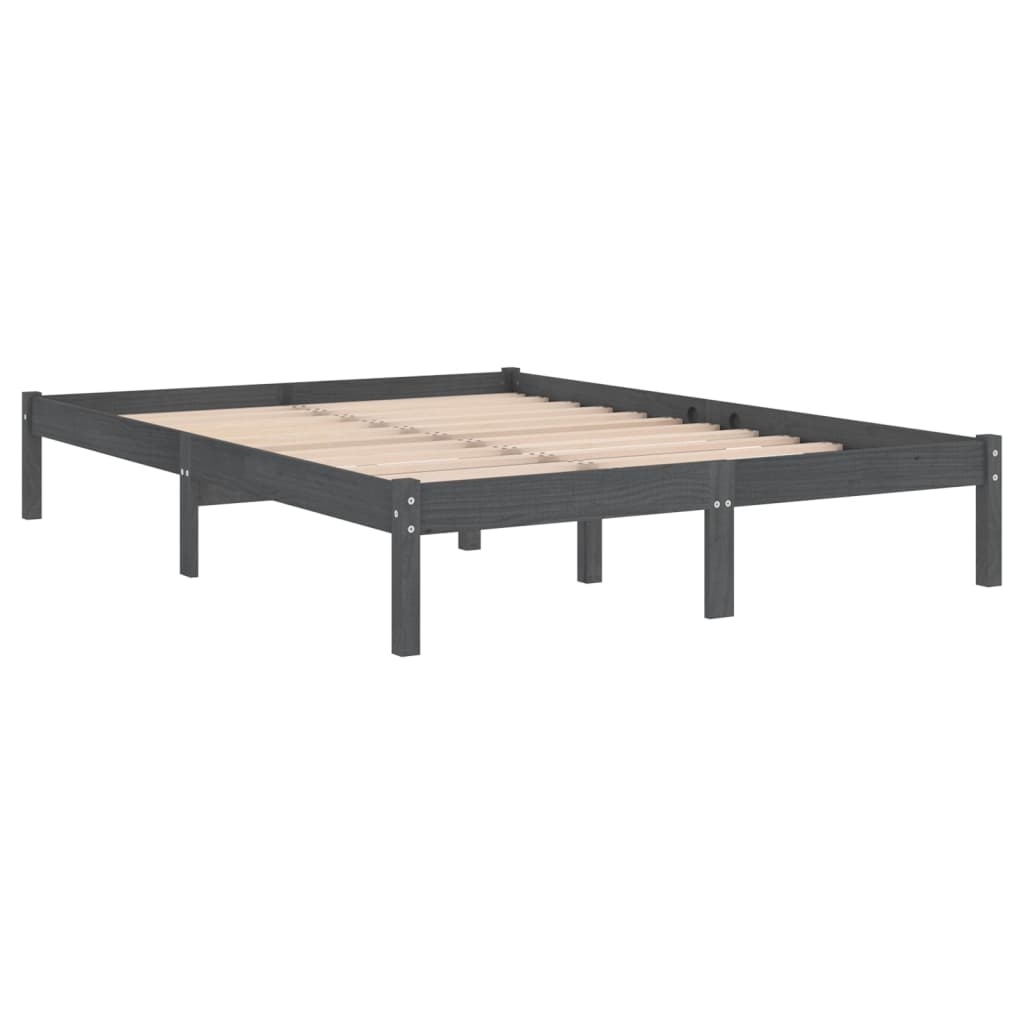 Πλαίσιο Κρεβατιού Γκρι 140 x 190 εκ. από Μασίφ Ξύλο