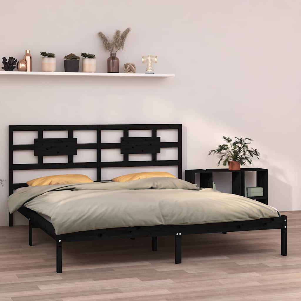 Πλαίσιο Κρεβατιού Μαύρο 180 x 200 εκ Ξύλο Πεύκου Super King