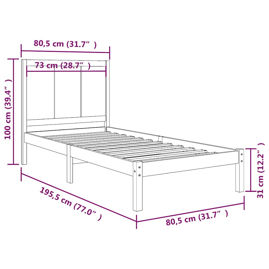 Πλαίσιο Κρεβατιού Μελί 75x190 εκ. Ξύλο Πεύκου Small Single
