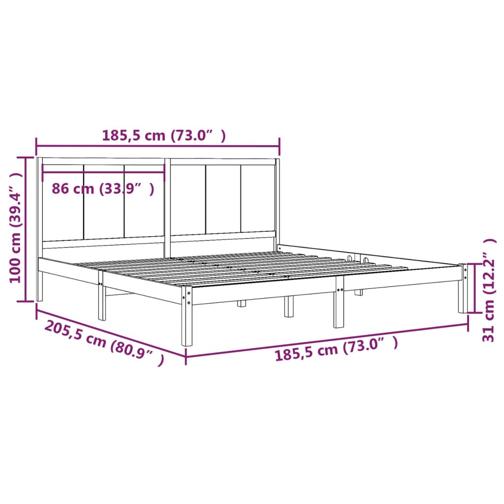 Πλαίσιο Κρεβατιού Μαύρο 180x200 εκ. Μασίφ Πεύκο Super King Size