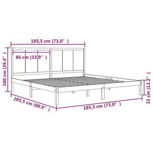Πλαίσιο Κρεβατιού Μαύρο 180x200 εκ. Μασίφ Πεύκο Super King Size