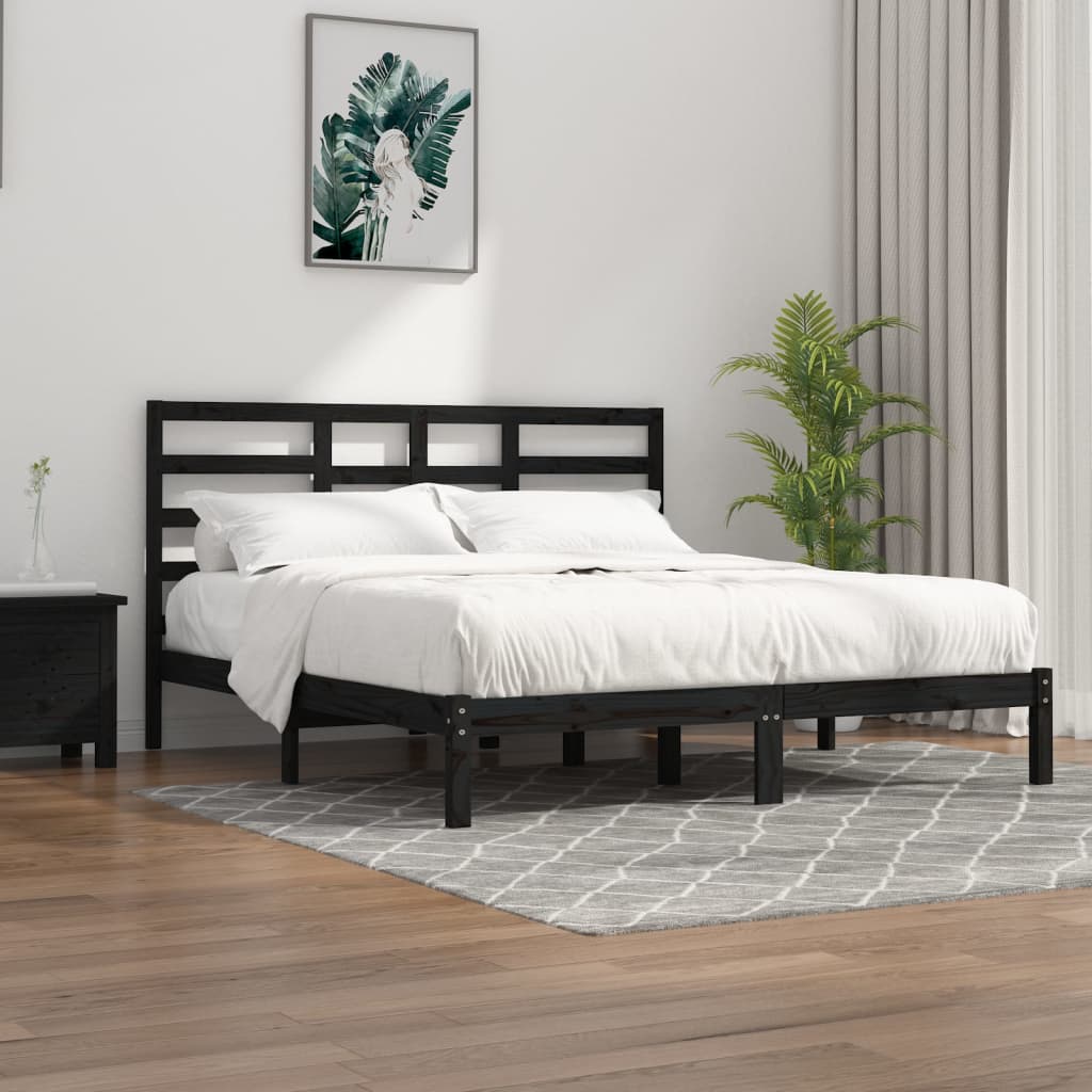 Πλαίσιο Κρεβατιού Μαύρο 180 x 200 εκ Ξύλο Πεύκου Super King