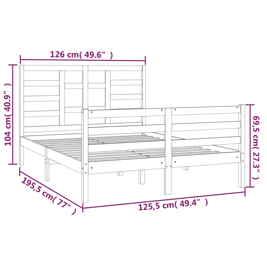 Πλαίσιο Κρεβατιού Μαύρο 120 x 190 εκ. Μασίφ Ξύλο Small Double