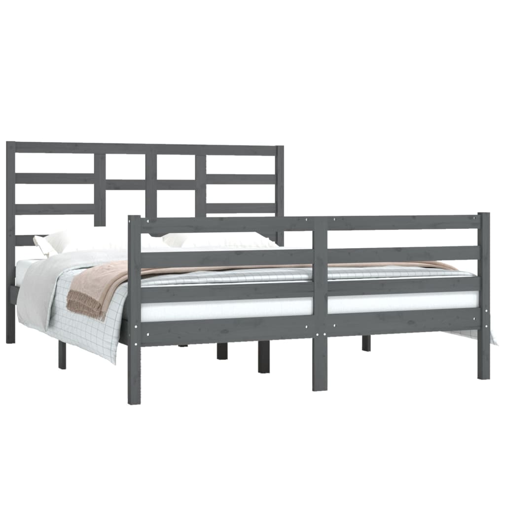 Πλαίσιο Κρεβατιού Γκρι 150 x 200 εκ. Μασίφ Ξύλο King Size