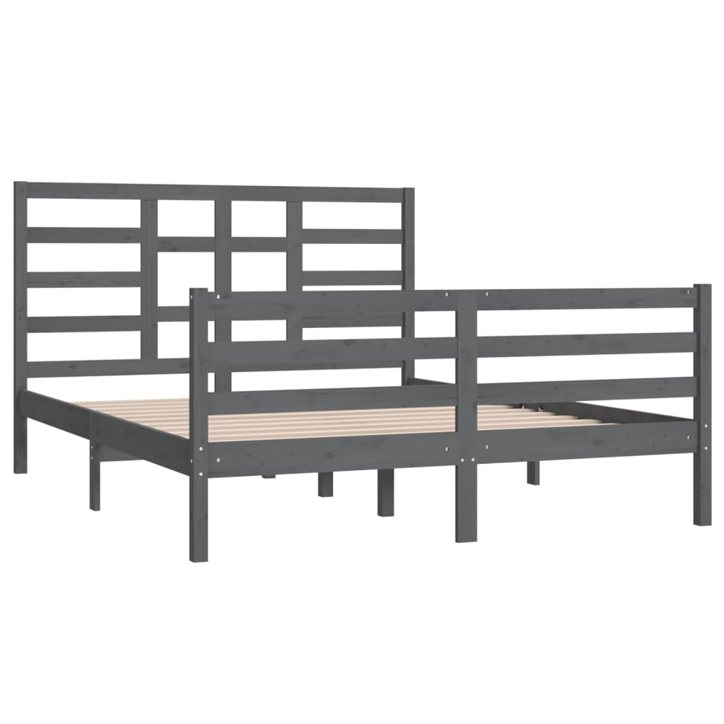 Πλαίσιο Κρεβατιού Γκρι 150 x 200 εκ. Μασίφ Ξύλο King Size