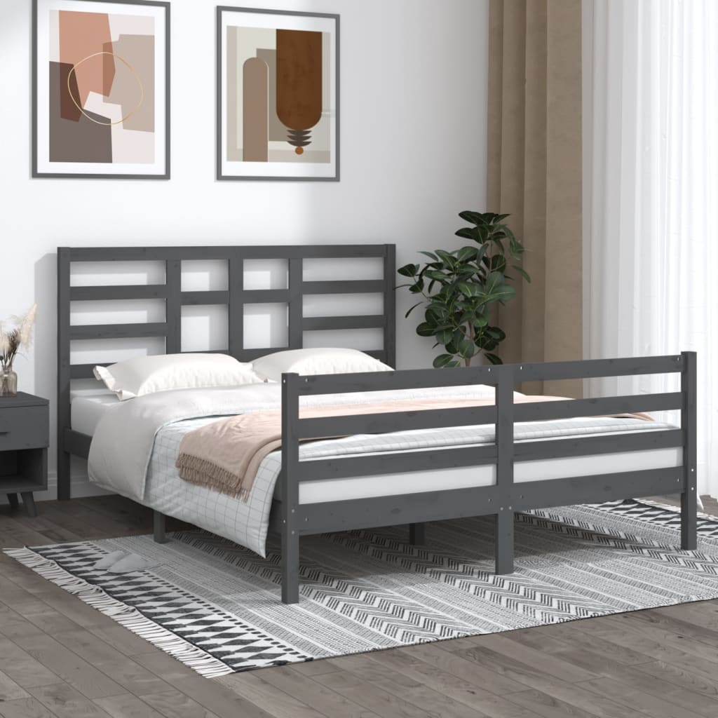 Πλαίσιο Κρεβατιού Γκρι 150 x 200 εκ. Μασίφ Ξύλο King Size