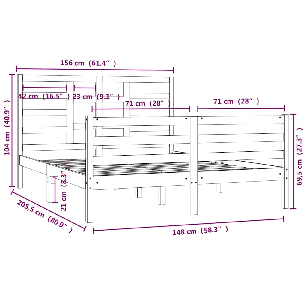 Πλαίσιο Κρεβατιού Μελί 150 x 200 εκ. Μασίφ Ξύλο King Size
