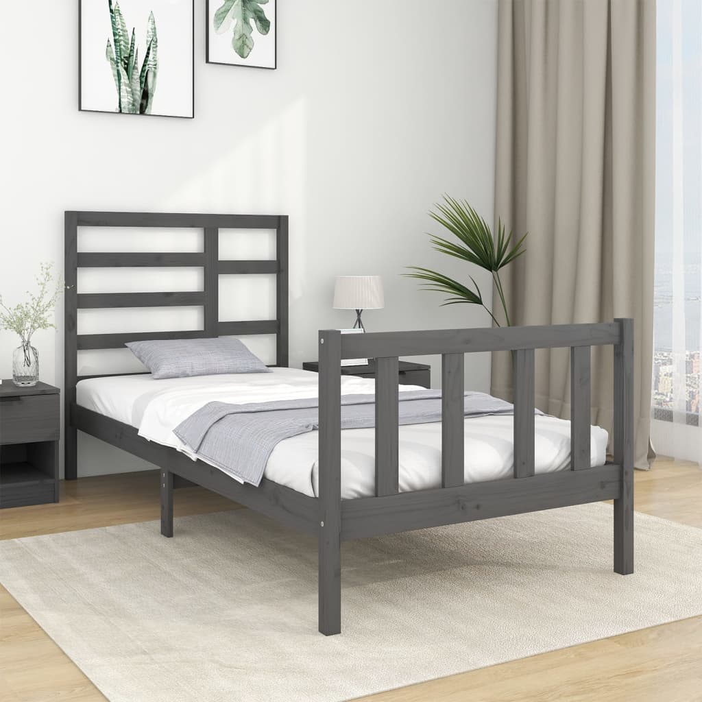 Πλαίσιο Κρεβατιού Γκρι 75 x 190 εκ. από Μασίφ Ξύλο Small Single - Pakobazaar