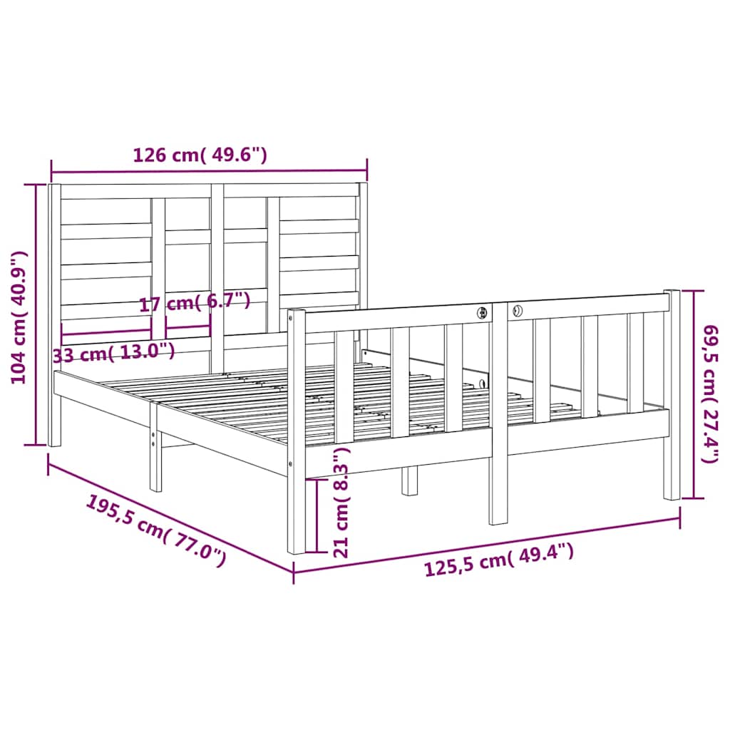 Πλαίσιο Κρεβατιού Γκρι 120x190 εκ. Μασίφ Ξύλο Small Double