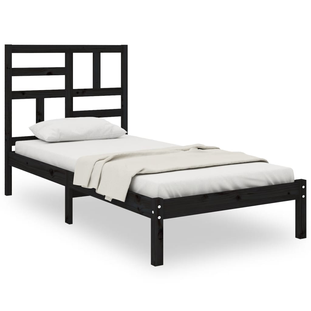 Πλαίσιο Κρεβατιού Μαύρο 90 x 190 εκ. από Μασίφ Ξύλο Single